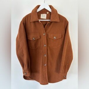 RD Style Textured Knit Shirt Jacket Cognac Brown | Sz Small (Oversized)